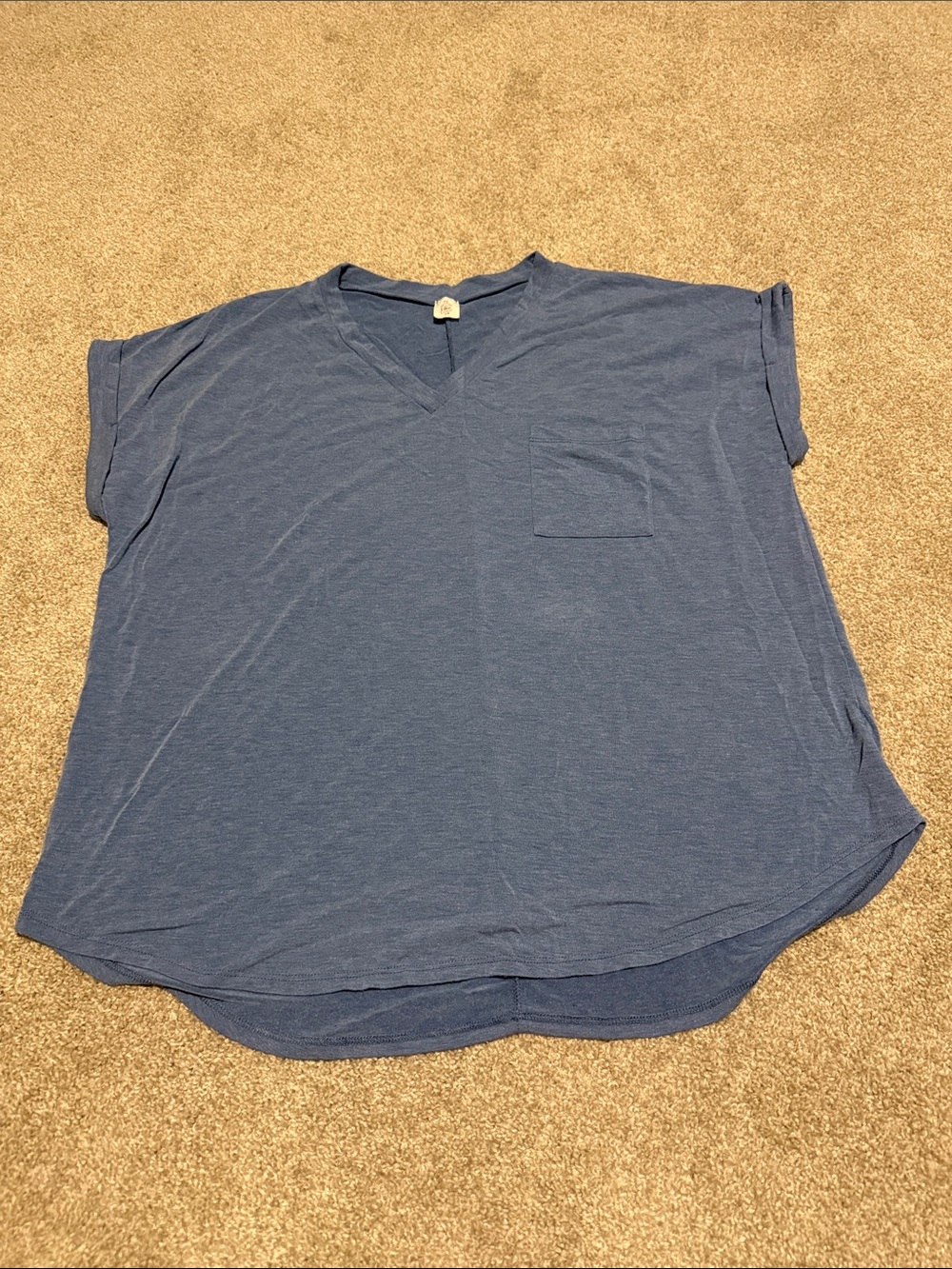 Like Love Women’s Relaxed V-Neck Pocket Tee in Blue